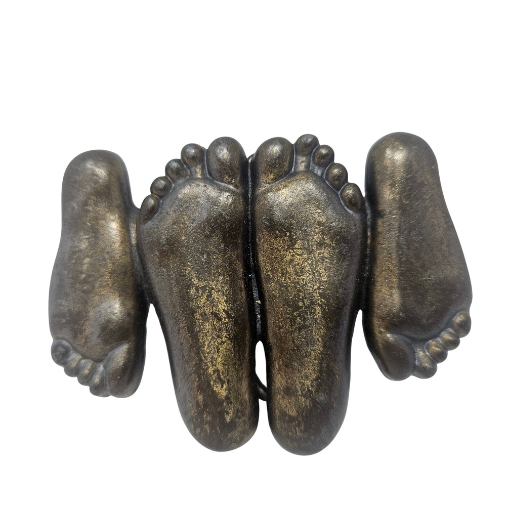 Vintage Baron 1978 Bare Feet Brass Belt Buckle Novelty Four Feet Patina 70s